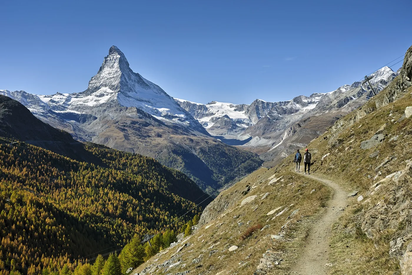 The Matterhorn above Zermatt in the Swiss Alps in autumn light.
